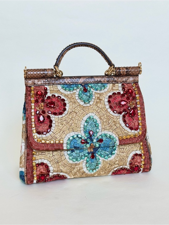 Dolce & Gabbana Handbags - Dolce & Gabbana Opulently Embroidered Miss Sicily Bag with Python and Crystals